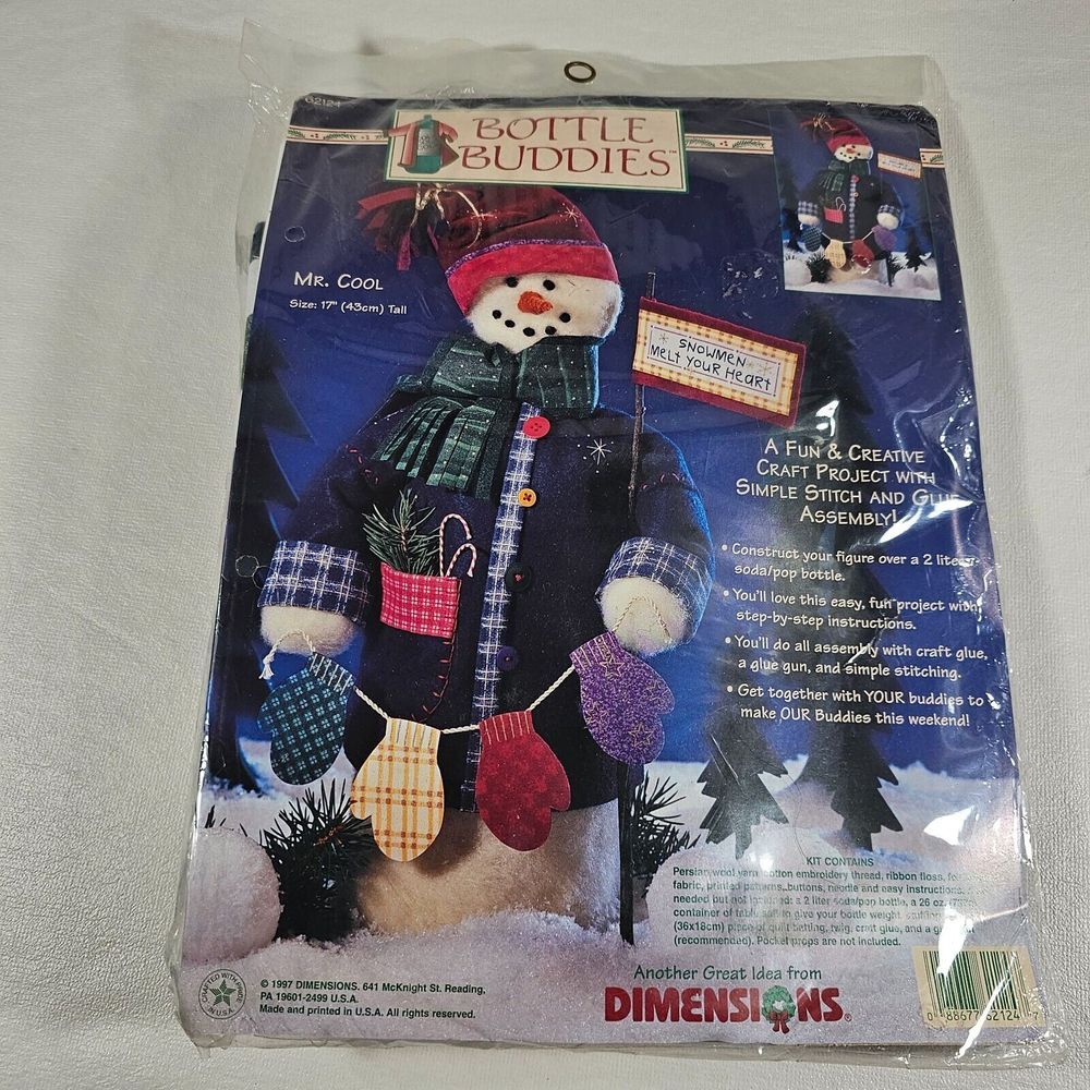 Vintage‎ 1997 Dimensions Bottle Buddies Kit "MR. COOL" Snowman #62124 SEALED
